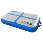 AirTumble blue air block inflatable gymnastics mat for tumbling and cheer practice.
