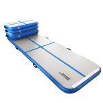 Diagonal view of the AirTumble Blue Starter Set, showcasing the inflatable mats and equipment designed for safe gymnastics and tumbling practice.