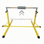 Adjustable steel gymnastics training bar in yellow with safety padding