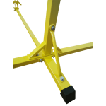Close-up of yellow steel gymnastics equipment frame with support bolts