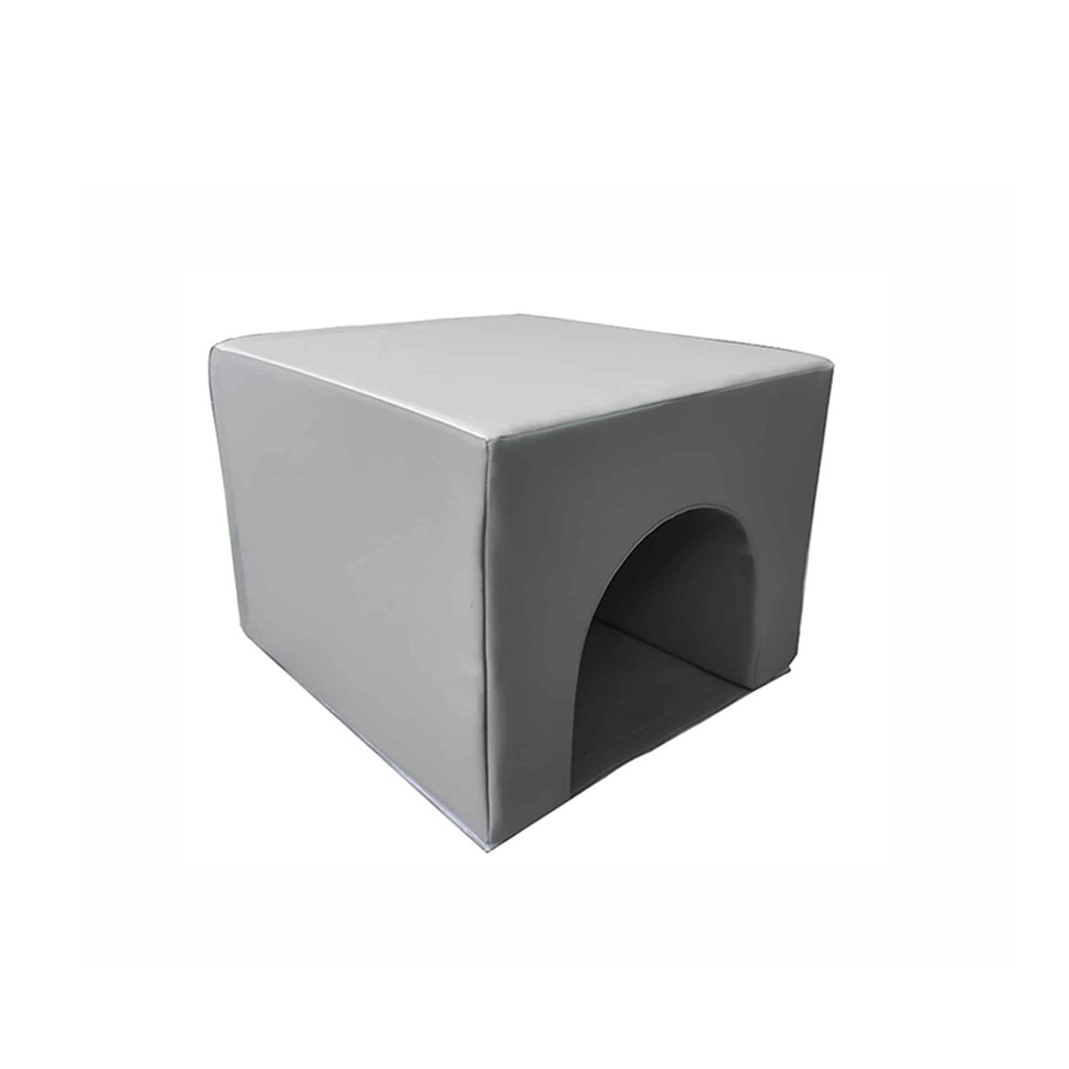 Gray Airtumble soft play tunnel block with arched crawl-through opening.