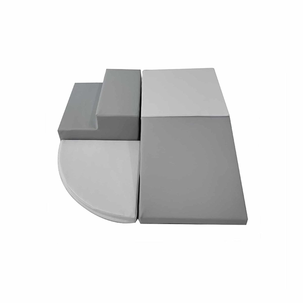 Airtumble gray soft play set with ramp, steps, and curved base.