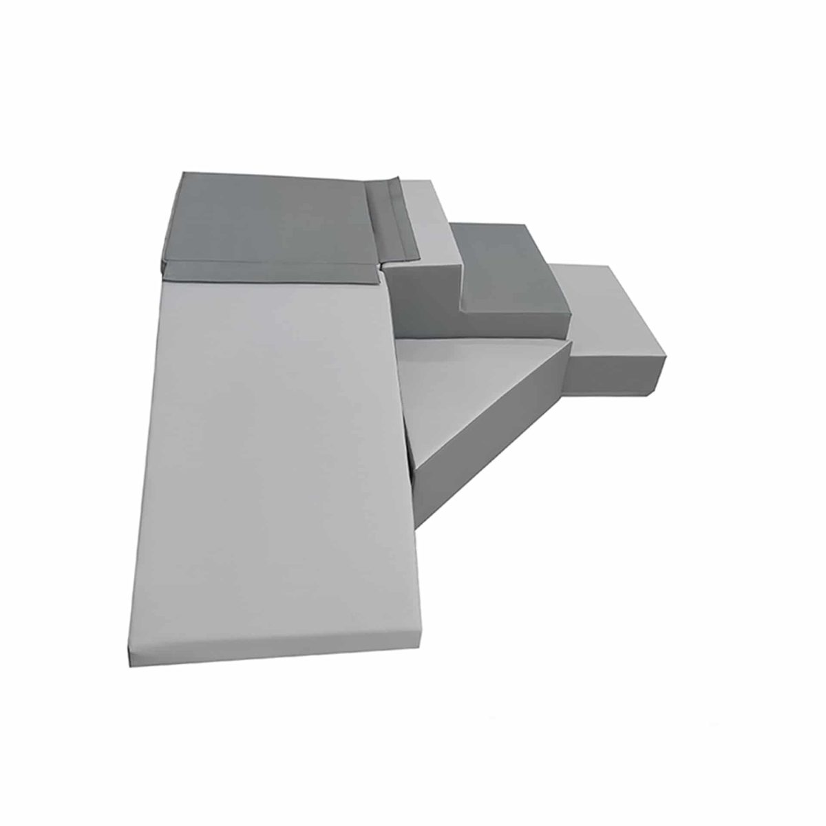 A picture of side view of Airtumble Step, Climb, and Slide Soft Play Set in grey and white, featuring anti-slip base and Velcro connectors.