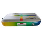 Portable AirTumble rainbow inflatable block for jumps, floor exercises, and home workouts.