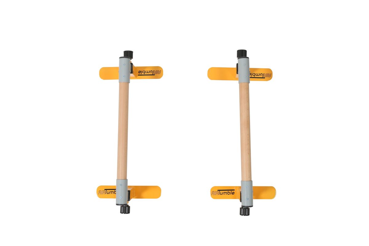 Set of 2 AirTumble Adjustable Gymnastics Parallettes, designed for strength training and calisthenics with adjustable height settings.
