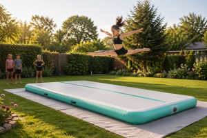 Child practicing skills on airtrack