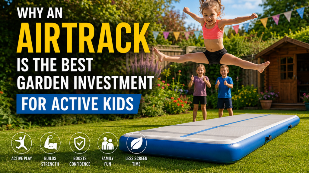 Child jumping on an AirTrack mat in a garden
